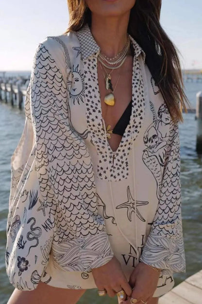 Nautical Print Top and Shorts Matching Set Trendsi