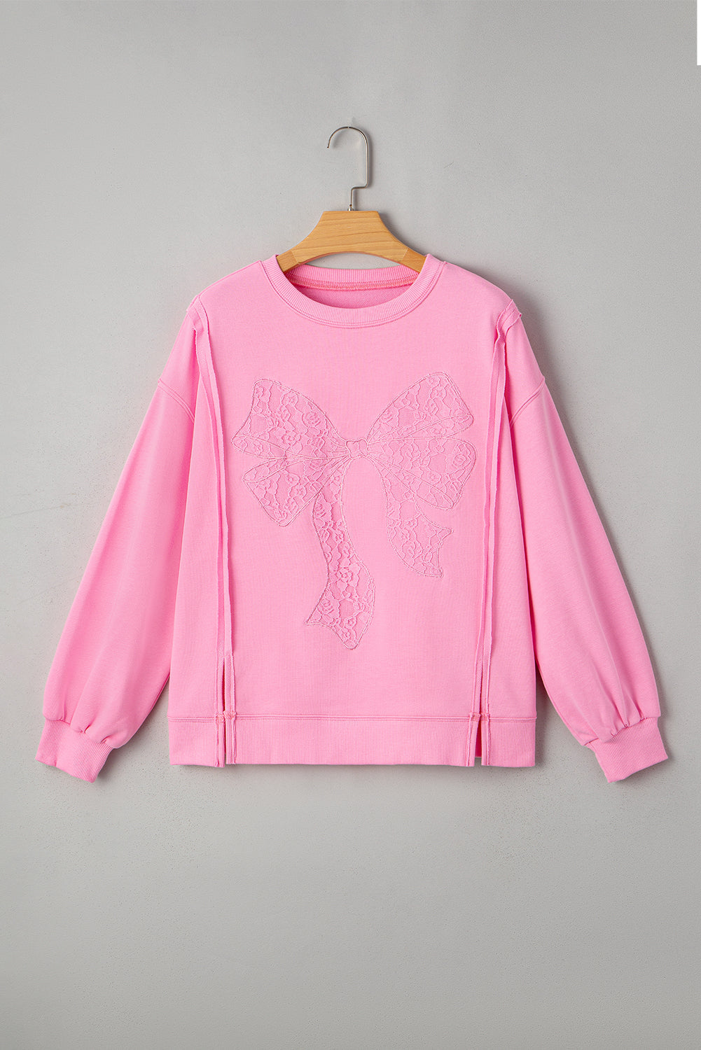 Brianna Lace Bow Embroidered Exposed Seam Sweatshirt  DAME BOHEME