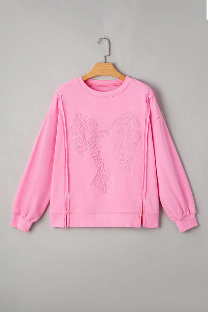 Brianna Lace Bow Embroidered Exposed Seam Sweatshirt  DAME BOHEME