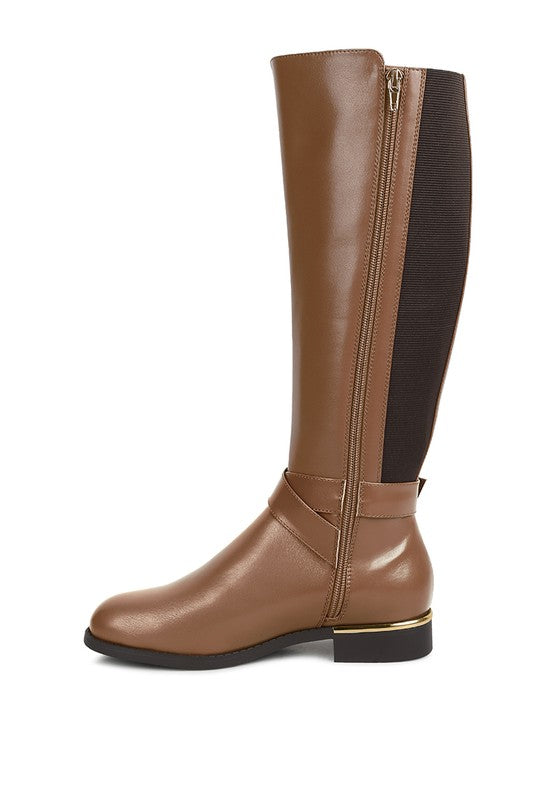 Vegan Leather Snowd Riding Boot with Gold Metal Buckle