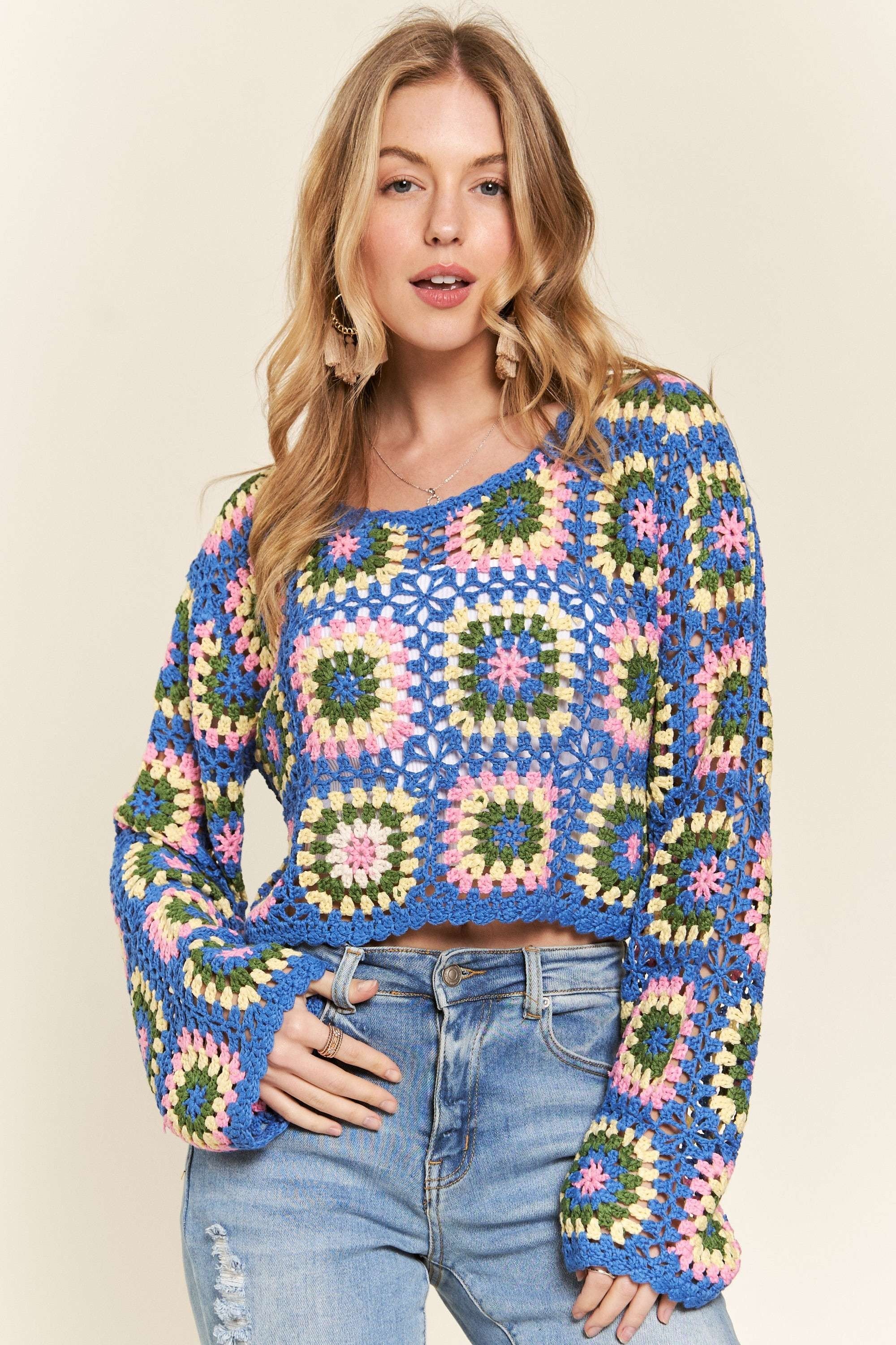 ADORA Multicolor Crochet Crop Top