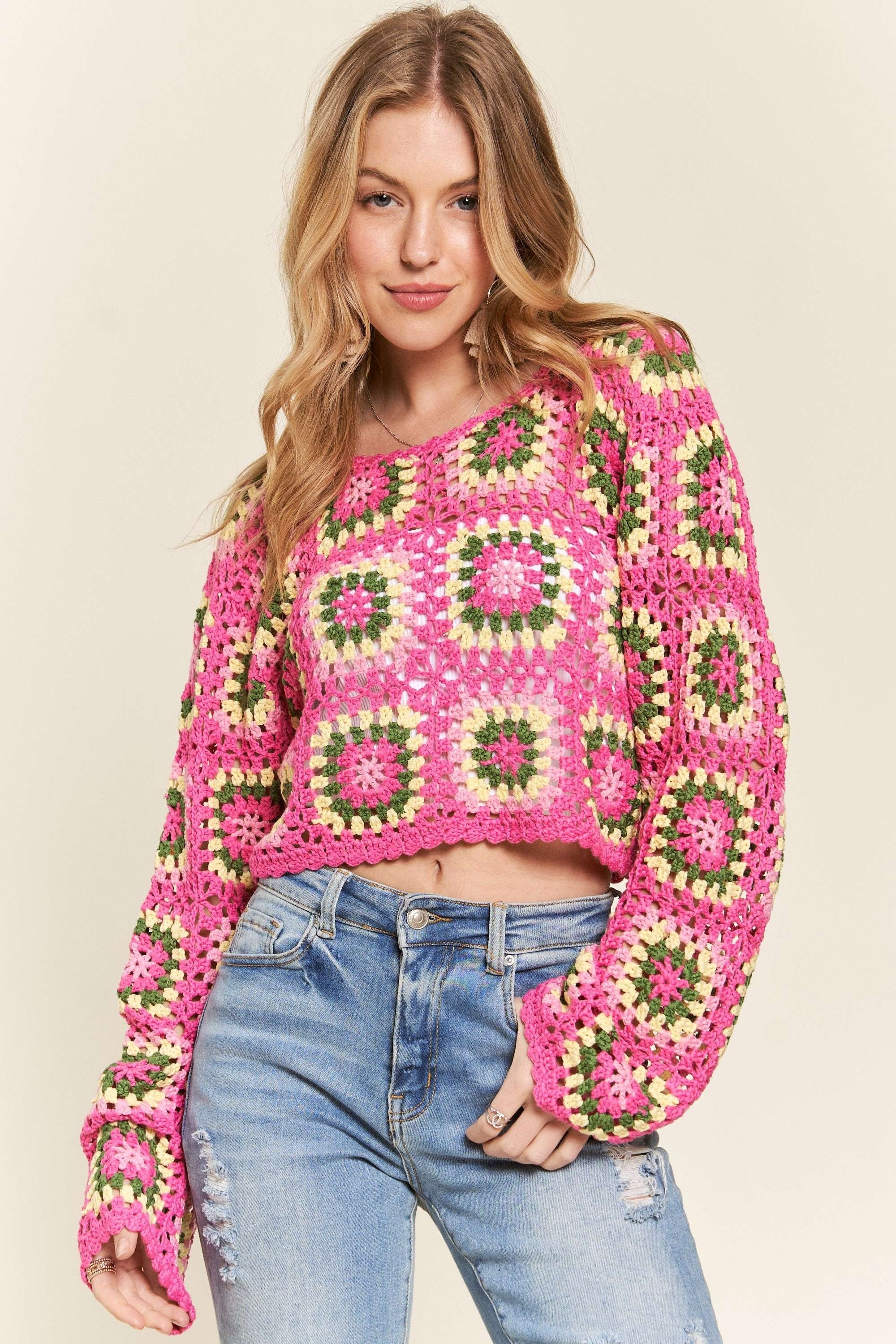 ADORA Multicolor Crochet Crop Top
