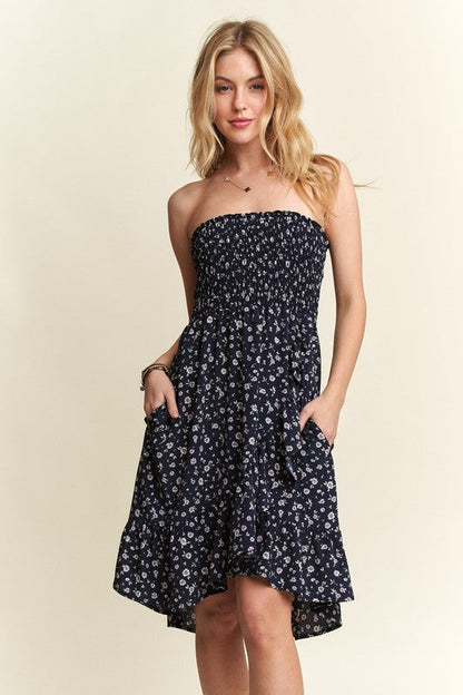 ADORA Smocked Floral Tube Dress with Pockets Trendsi