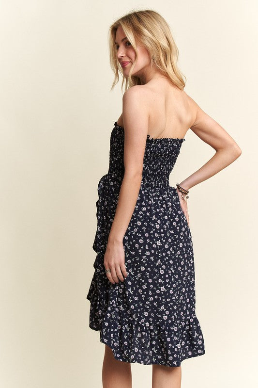 ADORA Smocked Floral Tube Dress with Pockets Trendsi