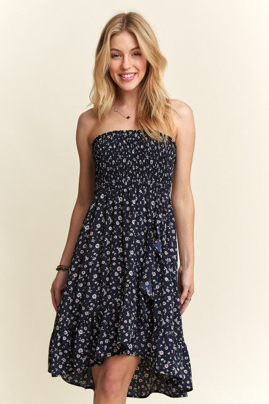 ADORA Smocked Floral Tube Dress with Pockets Trendsi