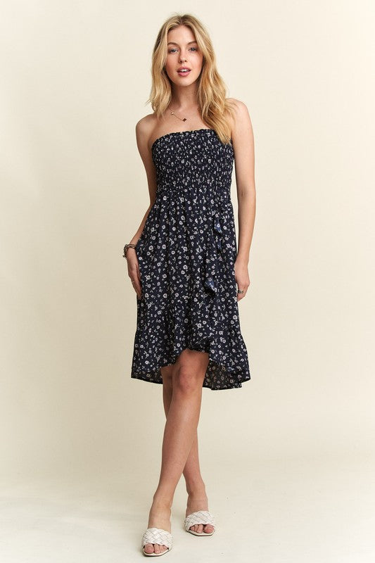 ADORA Smocked Floral Tube Dress with Pockets Trendsi