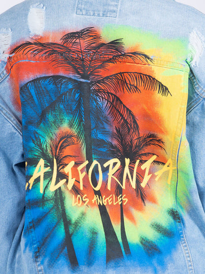 American Bazi Painted Back Distressed Denim Jacket Trendsi