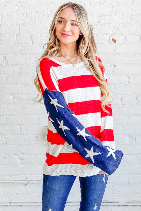 And The Why American Flag Long Sleeve Sweater Trendsi