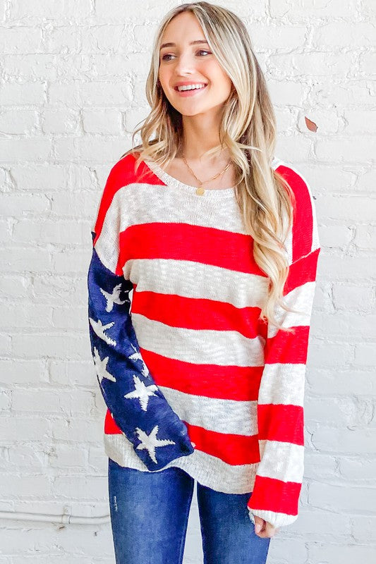 And The Why American Flag Long Sleeve Sweater Trendsi