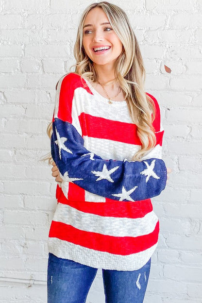 And The Why American Flag Long Sleeve Sweater Trendsi