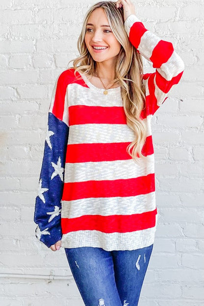 And The Why American Flag Long Sleeve Sweater Trendsi