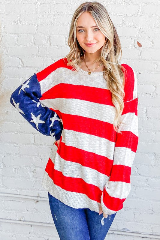 And The Why American Flag Long Sleeve Sweater Trendsi