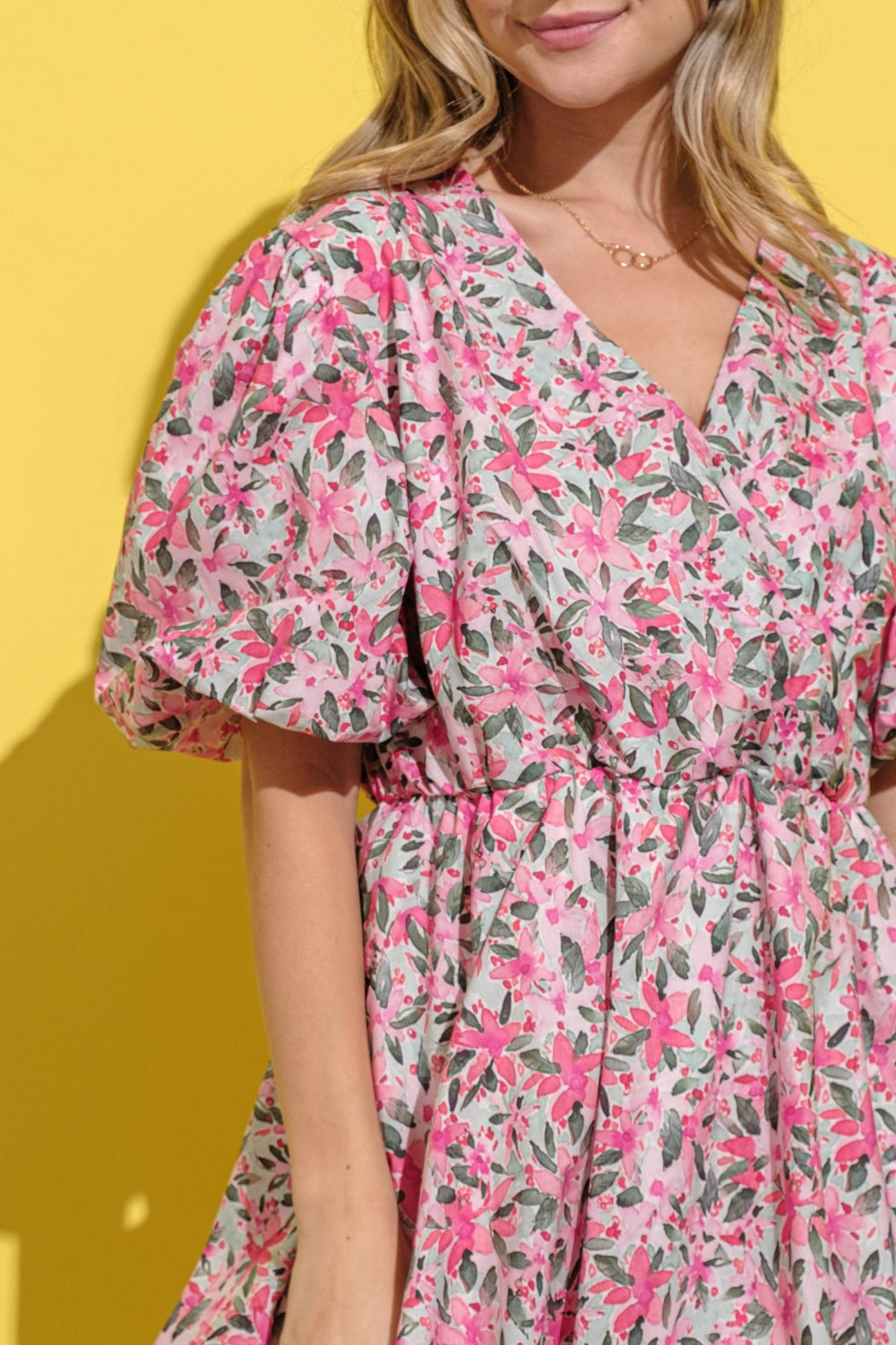 And The Why Floral Surplice Balloon Mini Dress Trendsi