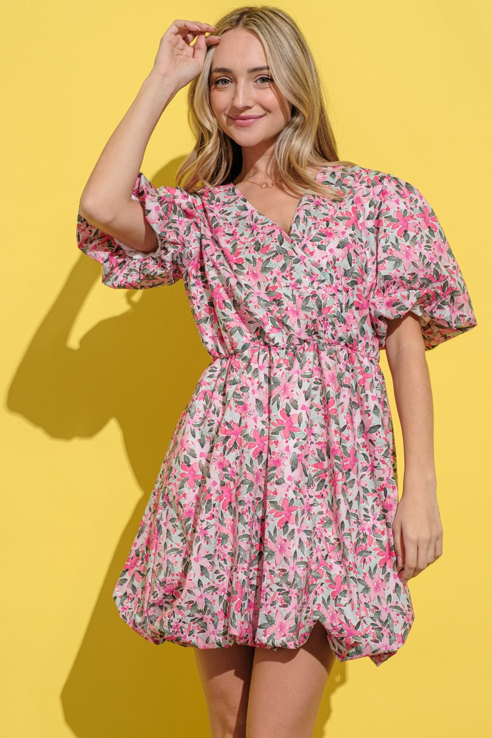 And The Why Floral Surplice Balloon Mini Dress Trendsi