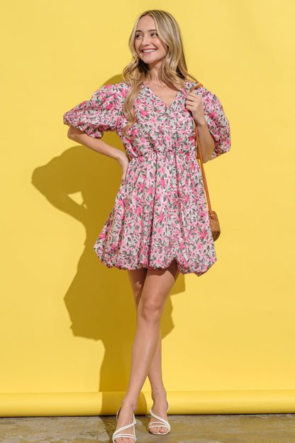 And The Why Floral Surplice Balloon Mini Dress Trendsi