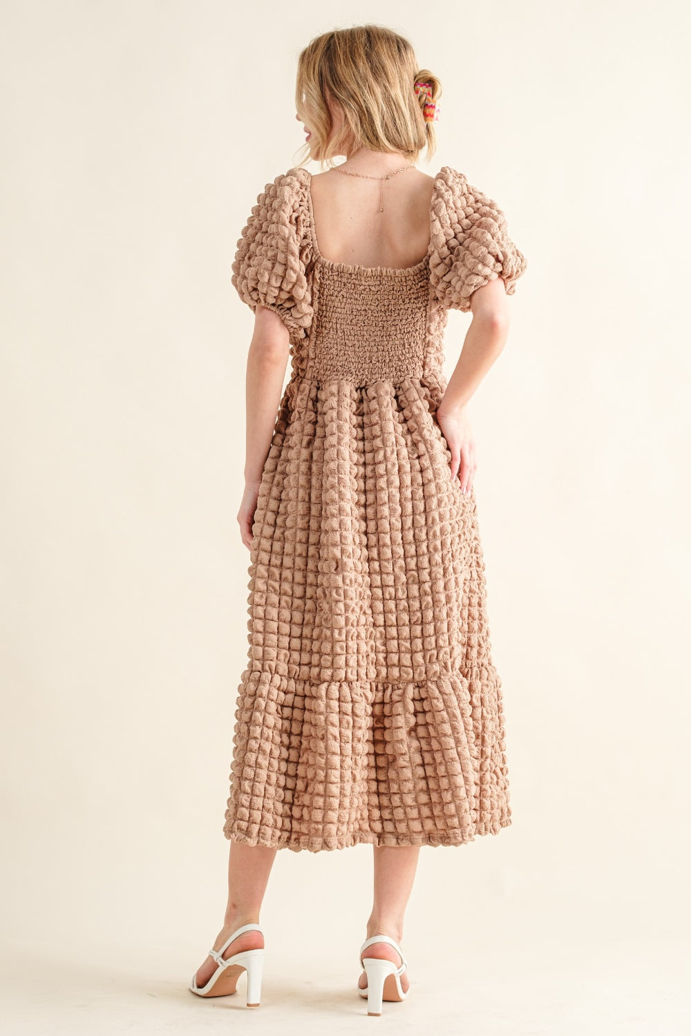 And The Why Square Neck Puff Sleeve Midi Dress Trendsi