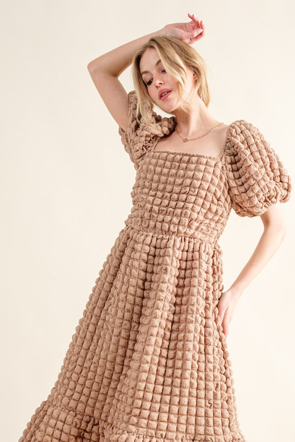 And The Why Square Neck Puff Sleeve Midi Dress Trendsi