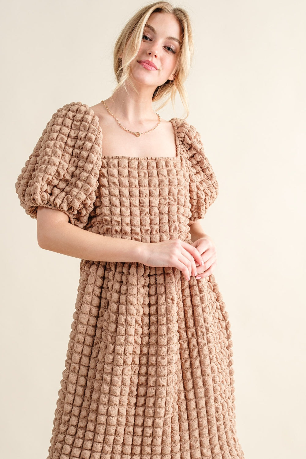 And The Why Square Neck Puff Sleeve Midi Dress Trendsi
