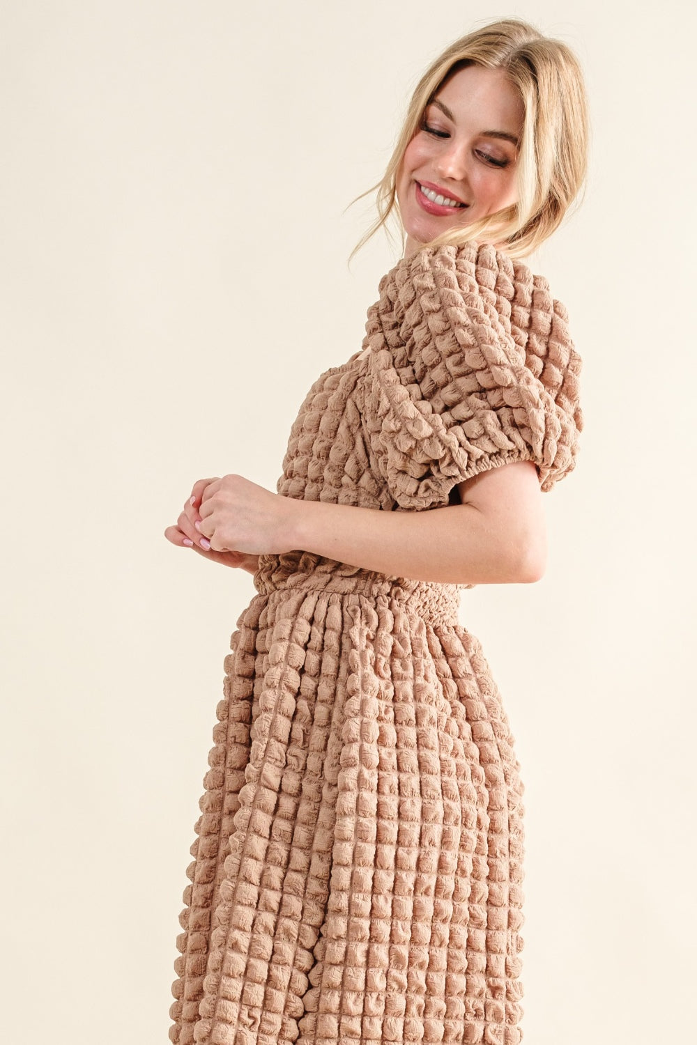 And The Why Square Neck Puff Sleeve Midi Dress Trendsi