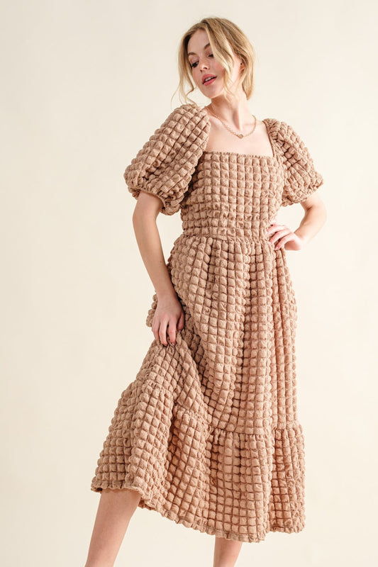 And The Why Square Neck Puff Sleeve Midi Dress Trendsi