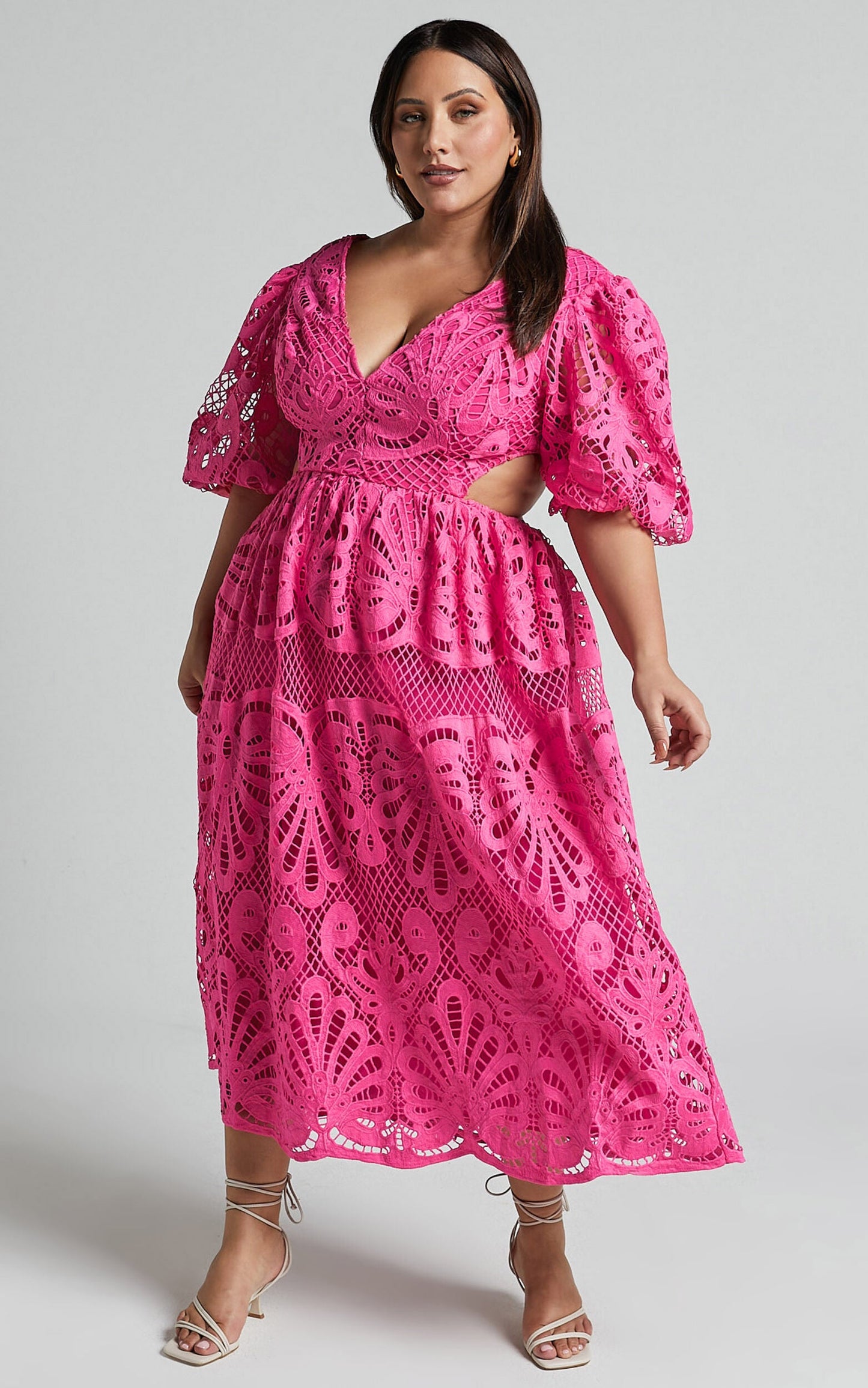 Cutout Back Lace Crochet V-Neck Dress Trendsi