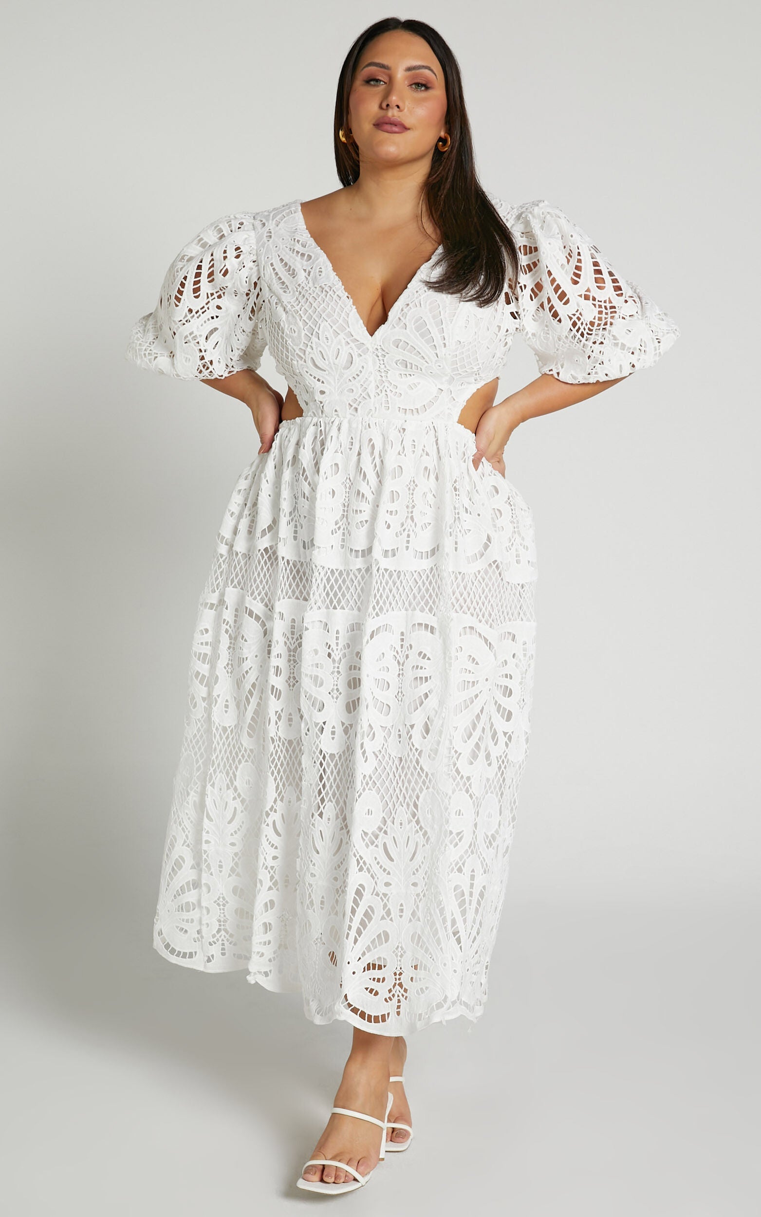 Cutout Back Lace Crochet V-Neck Dress Trendsi