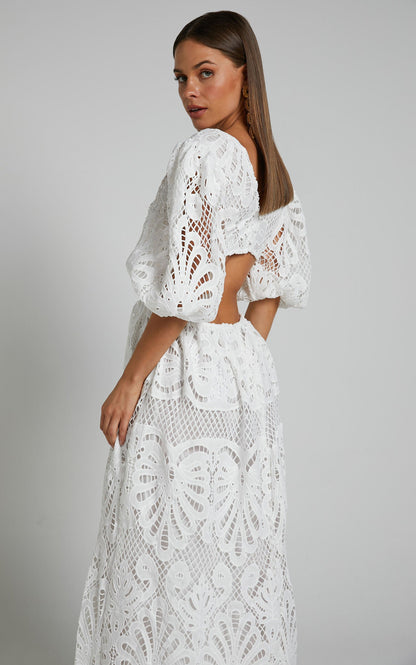 Cutout Back Lace Crochet V-Neck Dress Trendsi