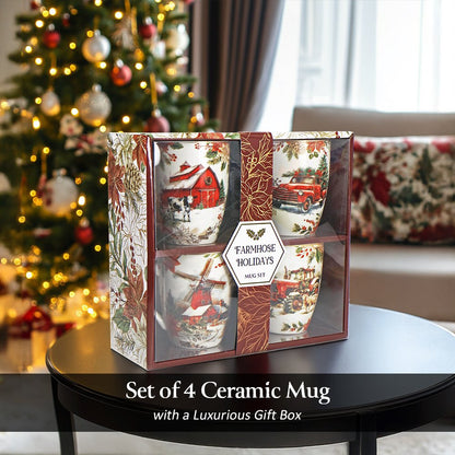Fancy Farmhouse Holiday Set of 4 Ceramic Mugs  DAME BOHEME