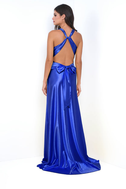 Odette Maxi Dress - Royal - Open Back With Adjustable Bow Tie Detail  DAME BOHEME