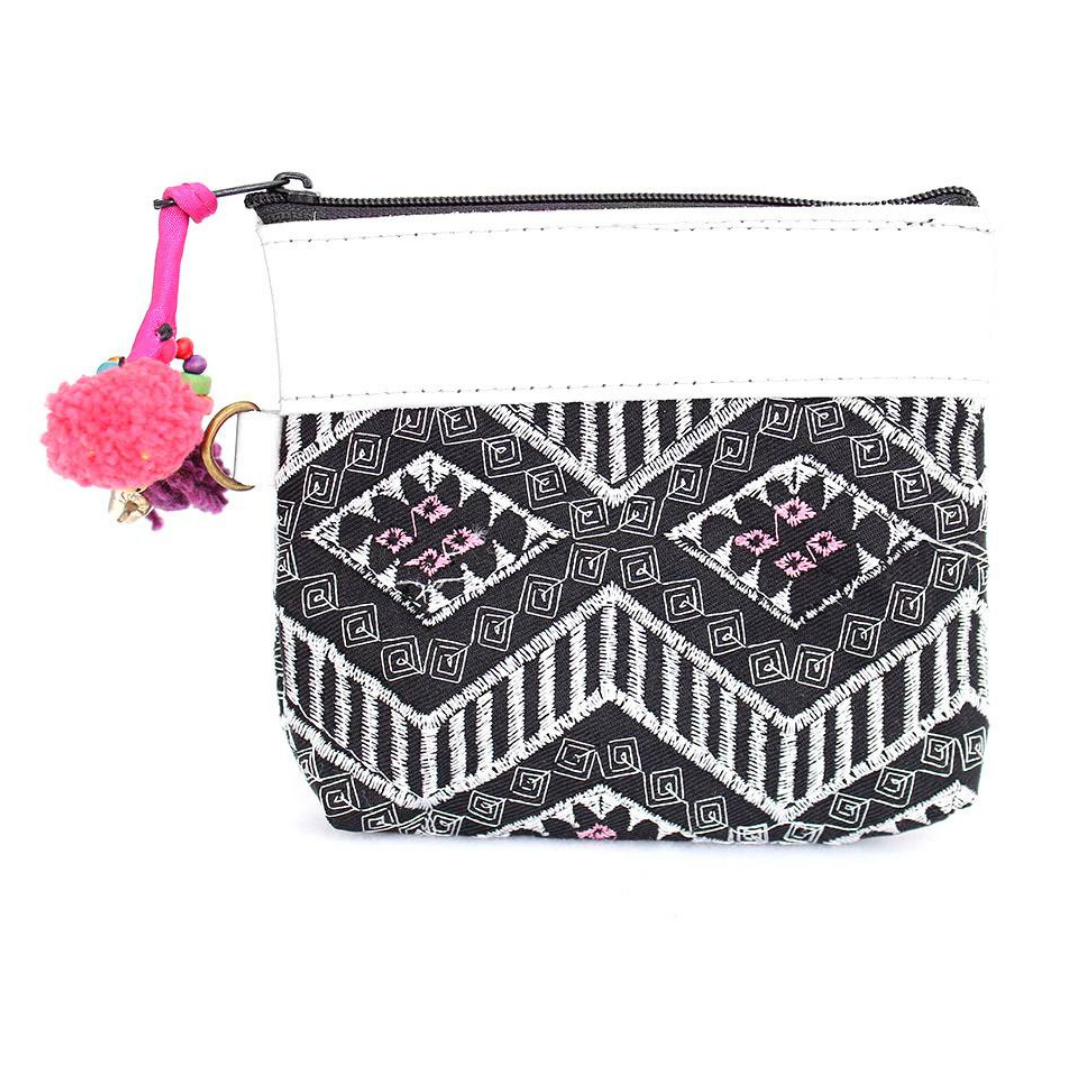 Geometric Leather Coin Purse wit Tassel - Thailand  DAME BOHEME