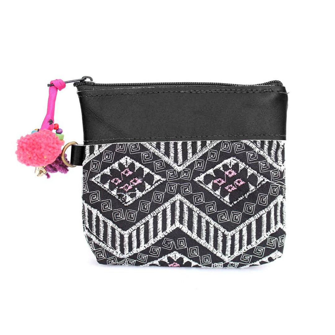 Geometric Leather Coin Purse wit Tassel - Thailand  DAME BOHEME
