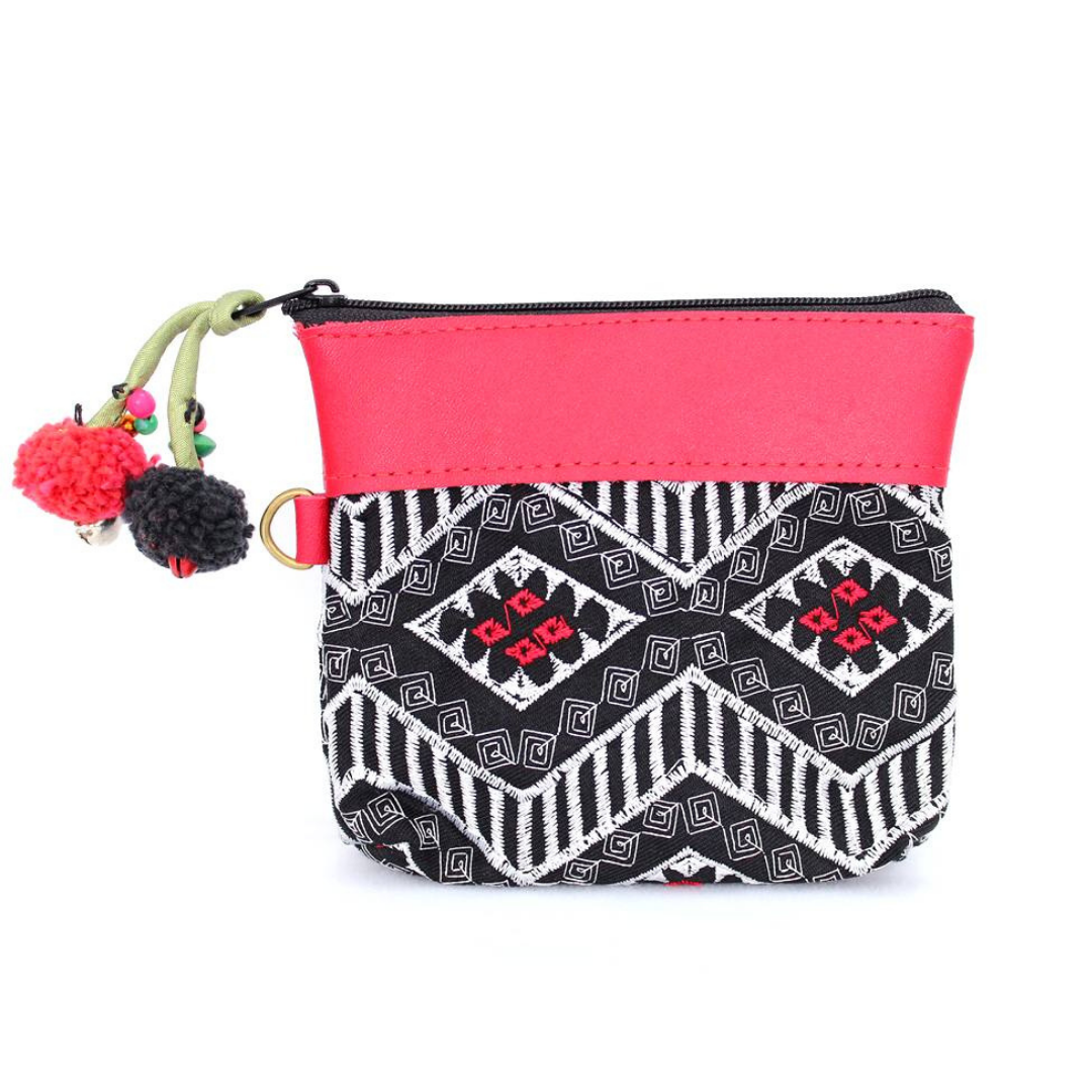 Geometric Leather Coin Purse wit Tassel - Thailand  DAME BOHEME