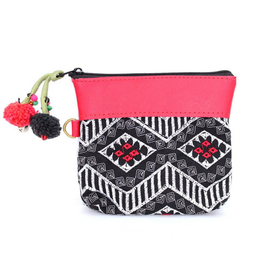 Geometric Leather Coin Purse wit Tassel - Thailand  DAME BOHEME