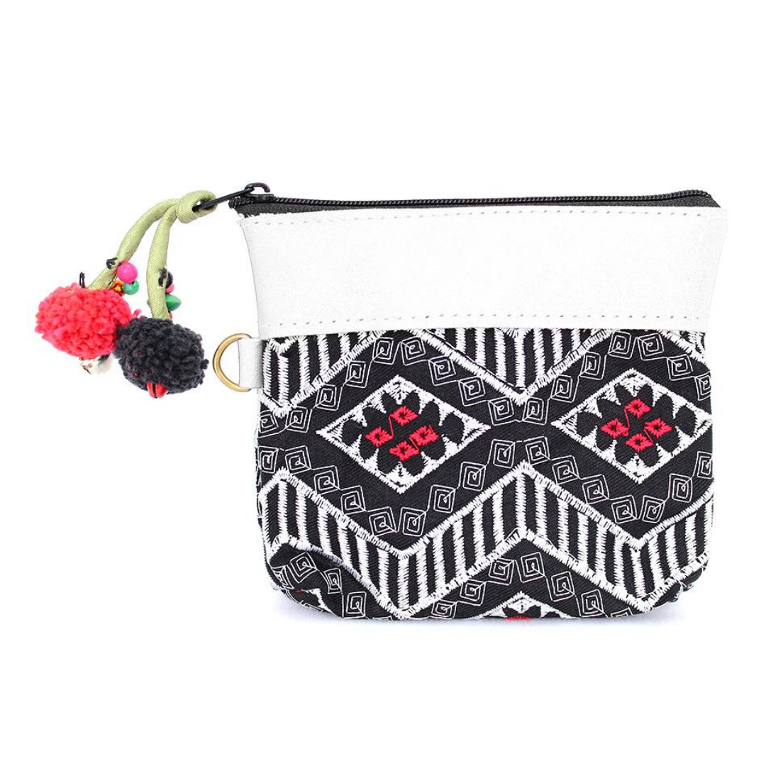 Geometric Leather Coin Purse wit Tassel - Thailand  DAME BOHEME