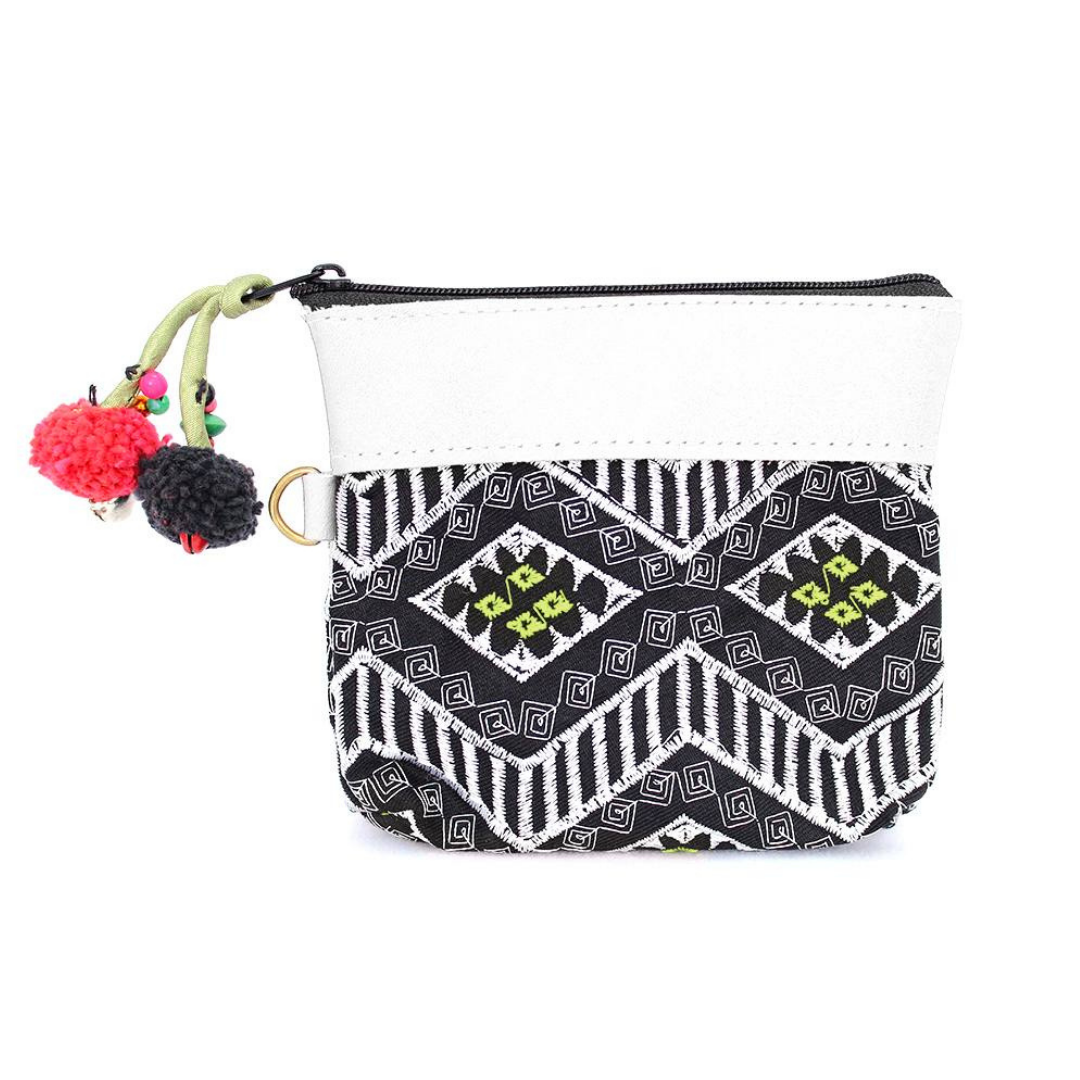Geometric Leather Coin Purse wit Tassel - Thailand  DAME BOHEME