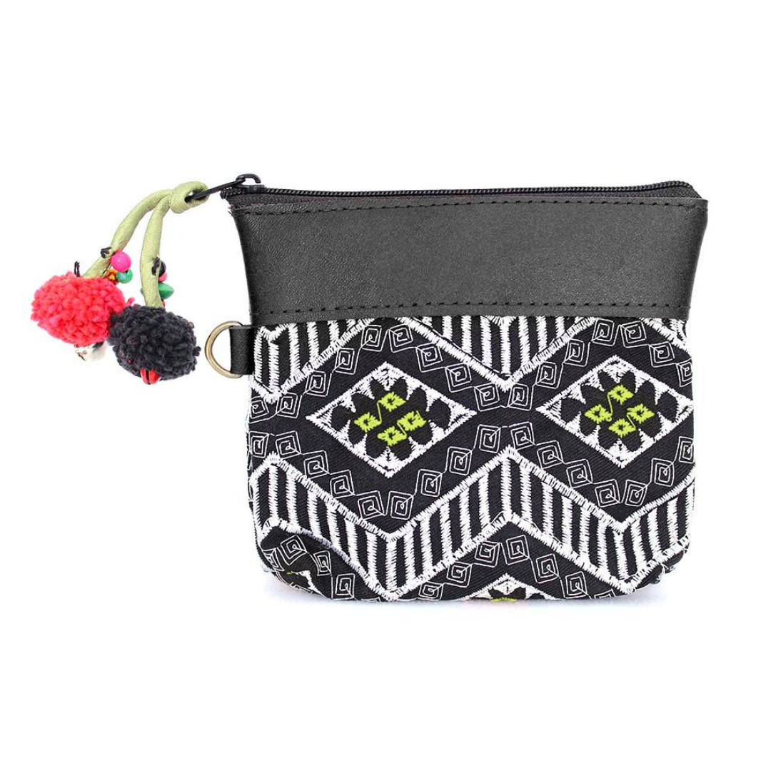 Geometric Leather Coin Purse wit Tassel - Thailand  DAME BOHEME