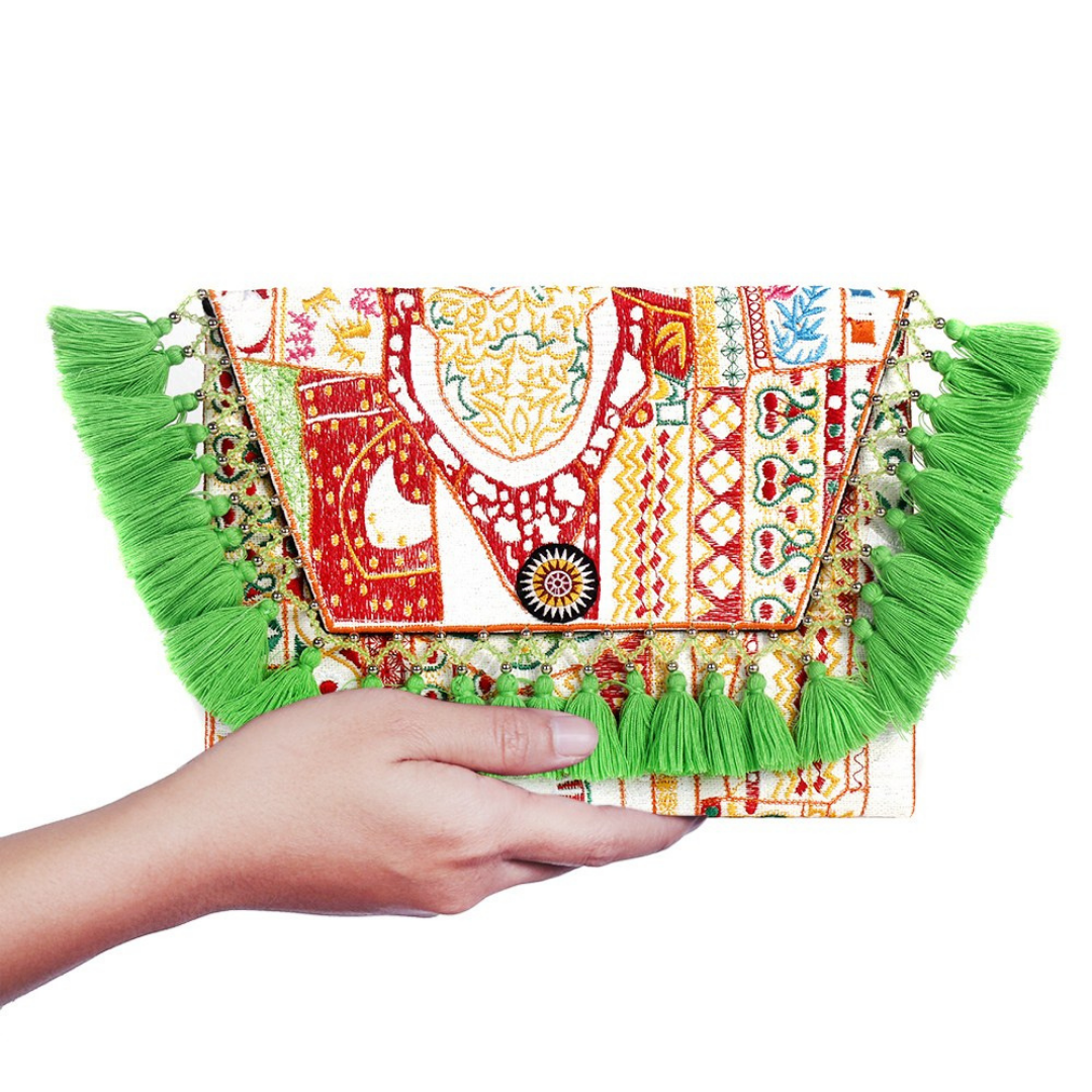 Embroidered Multi Tassel Envelope Clutch Bag - Thailand  DAME BOHEME