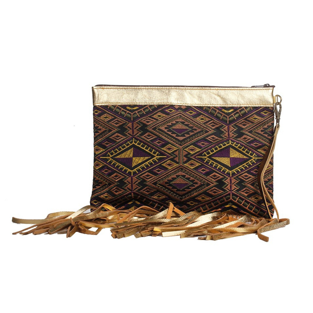 Metallic Leather & Embroidery Wristlet iPad | Tablet Bag - Thailand  DAME BOHEME