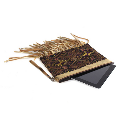 Metallic Leather & Embroidery Wristlet iPad | Tablet Bag - Thailand  DAME BOHEME