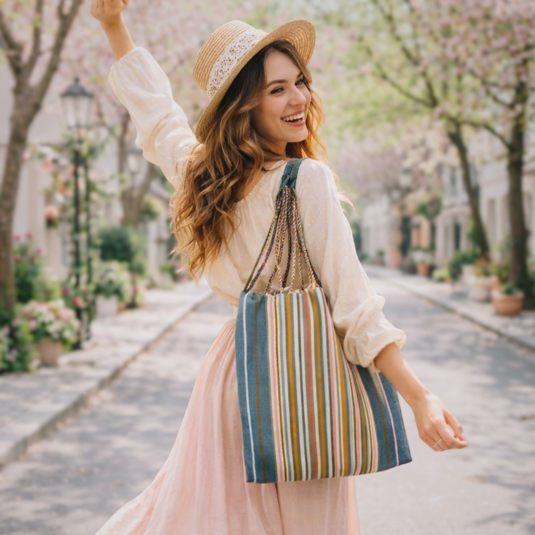 Poppy Woven Striped Tote | Hammock Bag - Mexico  DAME BOHEME