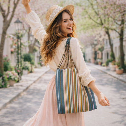 Poppy Woven Striped Tote | Hammock Bag - Mexico  DAME BOHEME