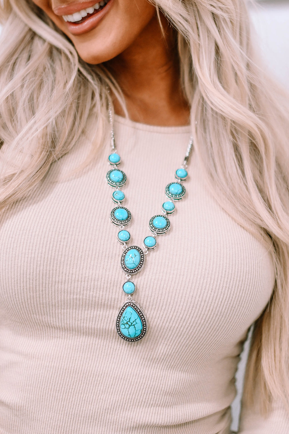 Turquoise Water Drop Accent Necklace  DAME BOHEME