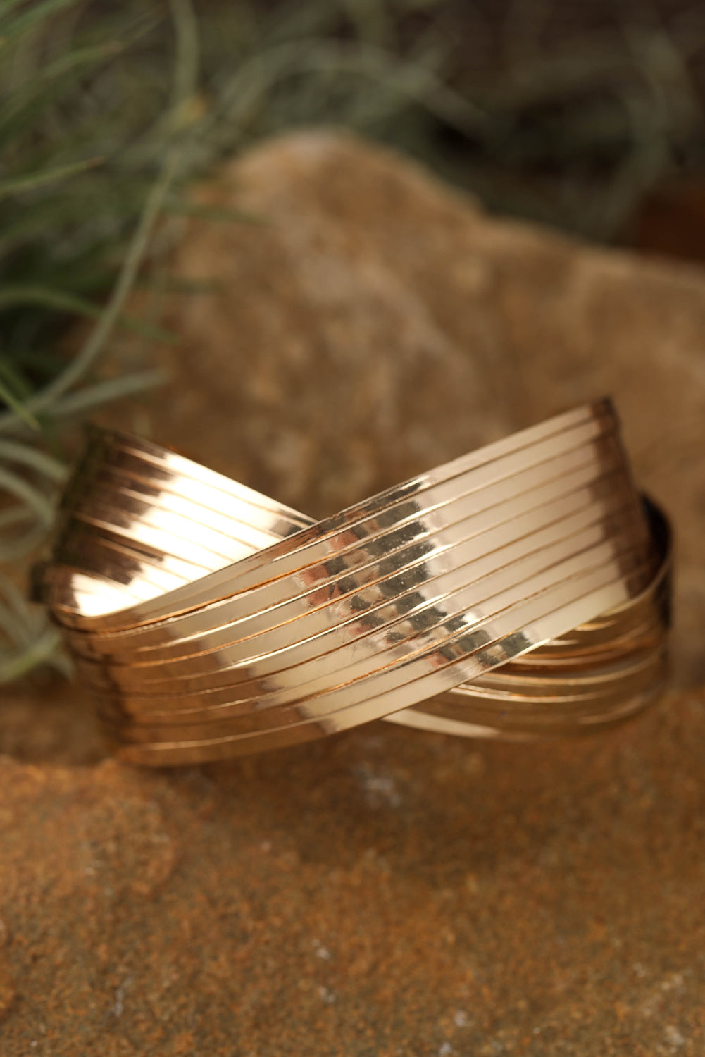 Gold Crossover Cuff Bracelet  DAME BOHEME