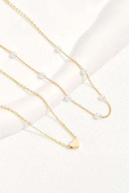 Heart and Pearl Detail 2pcs Layered Necklace  DAME BOHEME