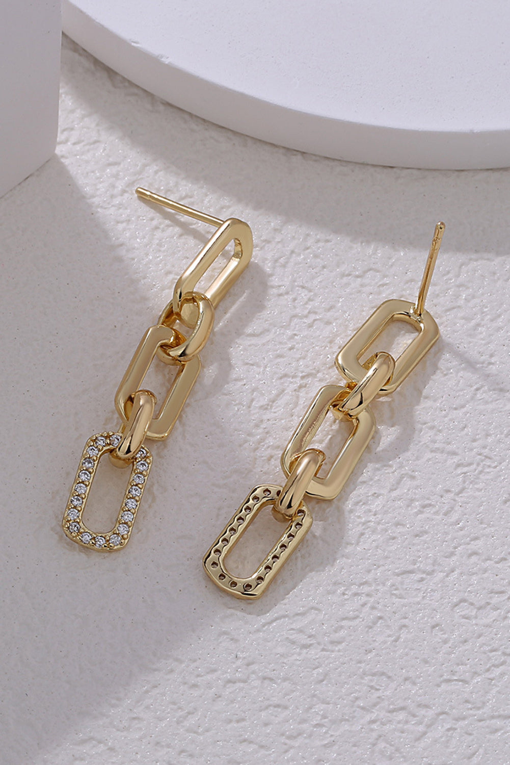 Gold Chain Link Rhinestone Decor Plate Stud Earrings  DAME BOHEME