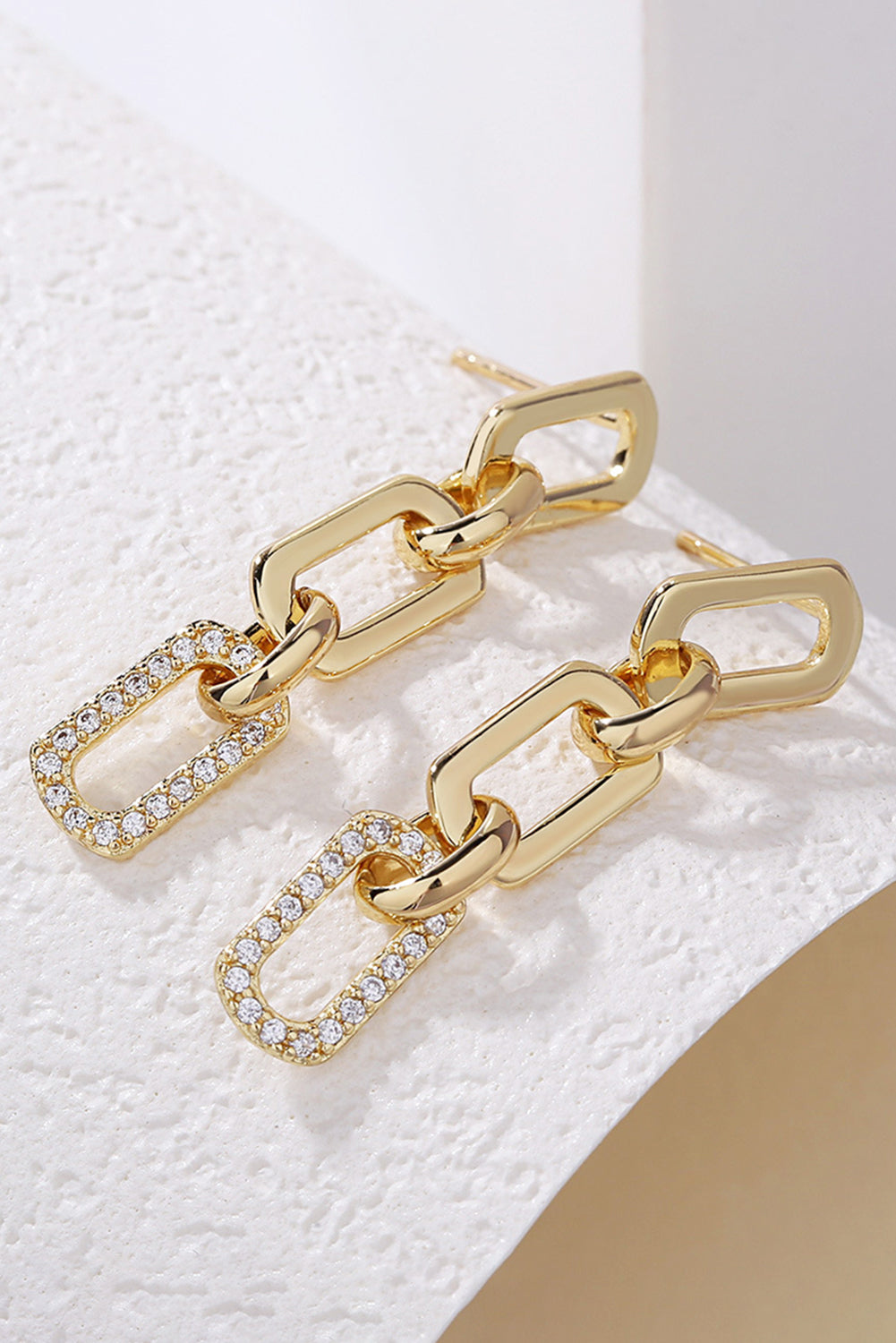 Gold Chain Link Rhinestone Decor Plate Stud Earrings  DAME BOHEME