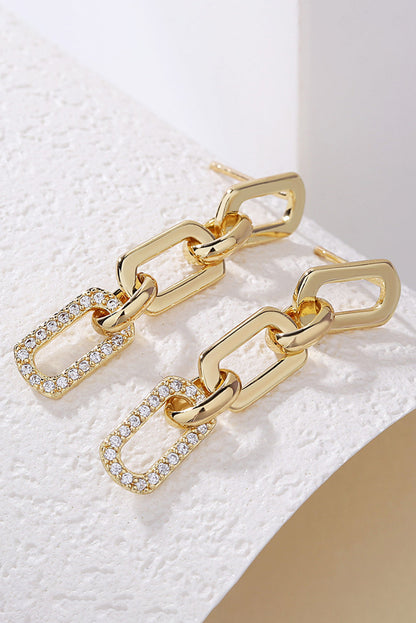 Gold Chain Link Rhinestone Decor Plate Stud Earrings  DAME BOHEME