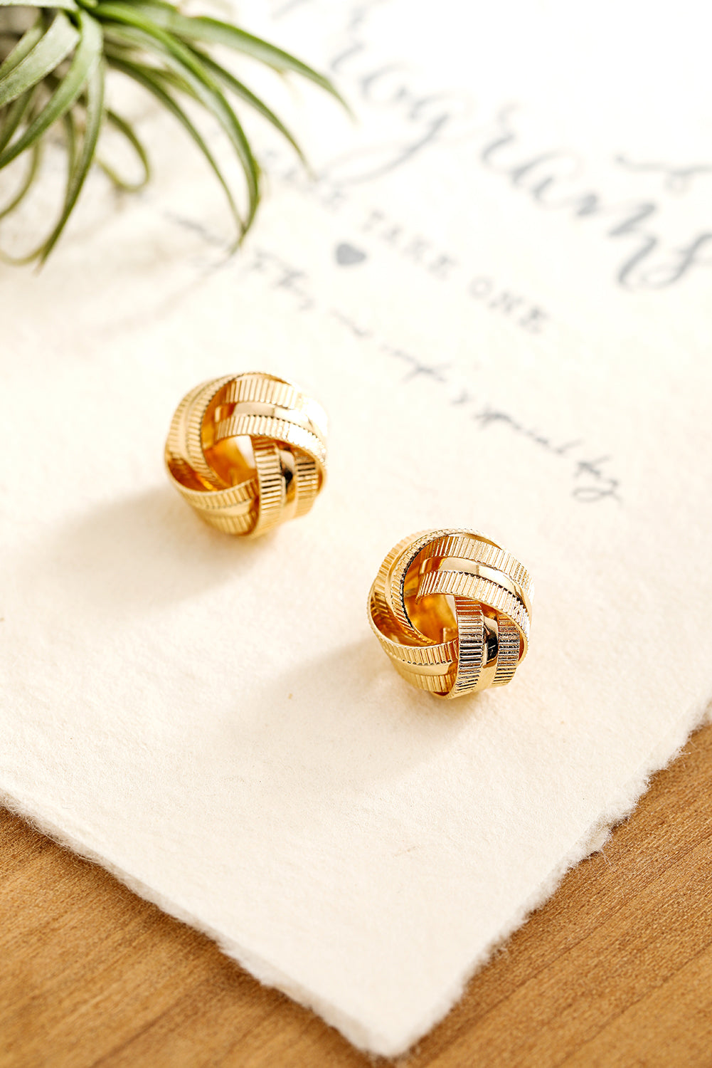 Gold Textured Knot Stud Earrings  DAME BOHEME