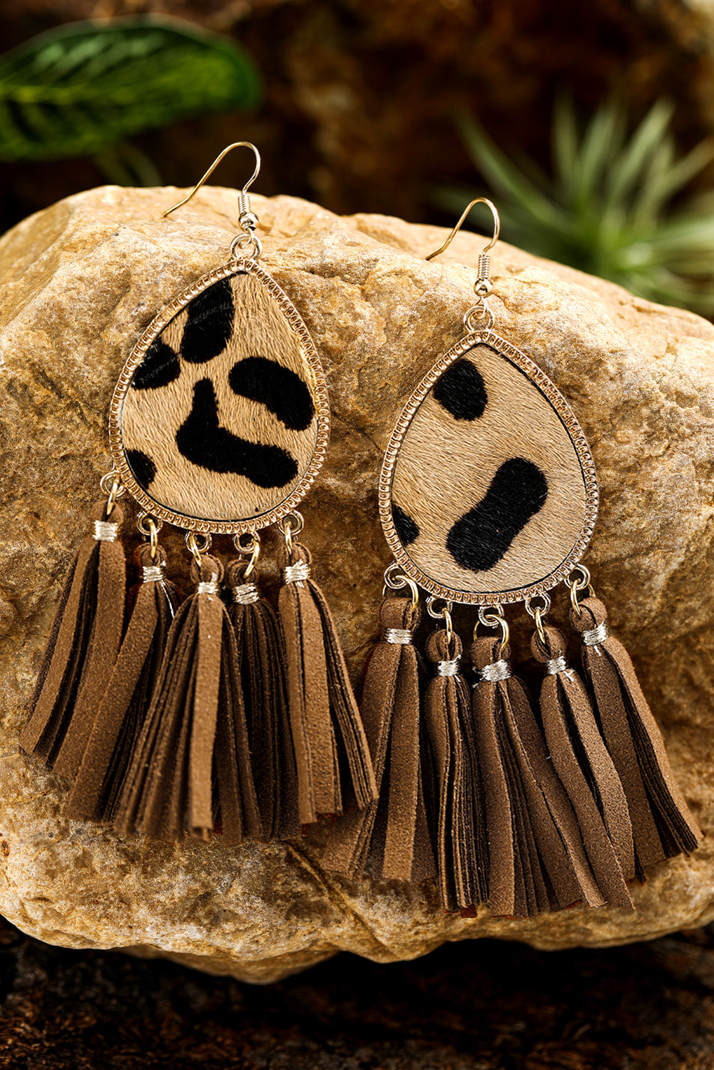 Boho Leopard Tasseled Hook Earrings  DAME BOHEME
