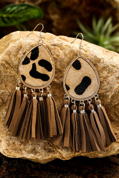 Boho Leopard Tasseled Hook Earrings  DAME BOHEME